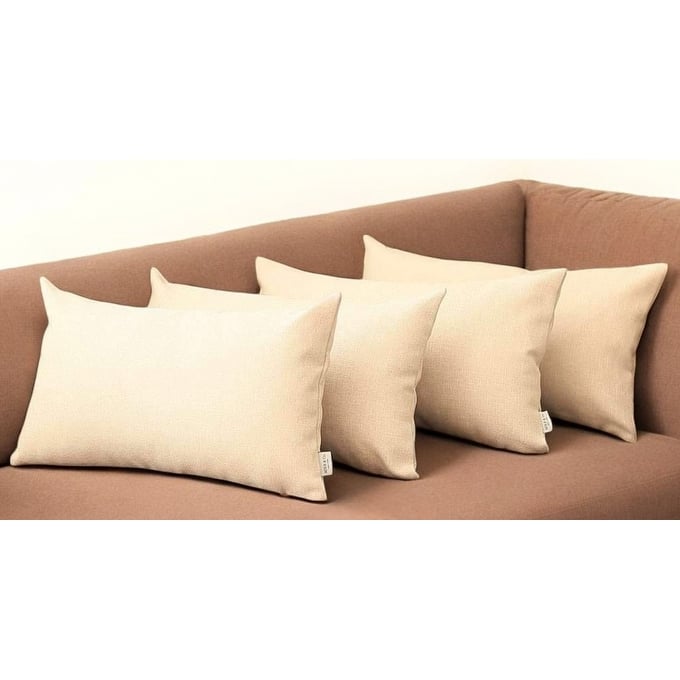 Set of Four 12" X 20" Ivory Fabric Lumbar Throw Pillows
