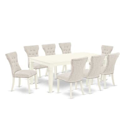 Tuscan Style Dining Set - 9 Piece Table & Chair Set - Linen White Finish - Hardwood Frame - Butterfly Leaf Table - 84