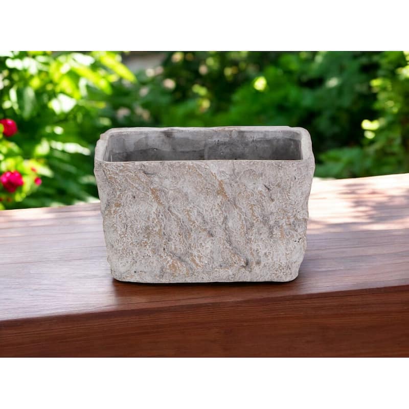 HomeRoots 9" Gray Speckle Glaze Cement Indoor Outdoor Rectangular Pot Planter - Gray