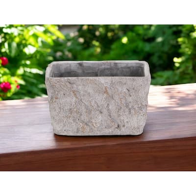 HomeRoots 9" Gray Speckle Glaze Cement Indoor Outdoor Rectangular Pot Planter
