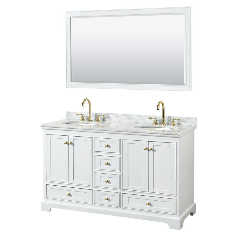 Wyndham Collection Deborah 60" Free Standing Double Vanity Set with - White / White Carrara Marble Top / Brushed Gold - Painted