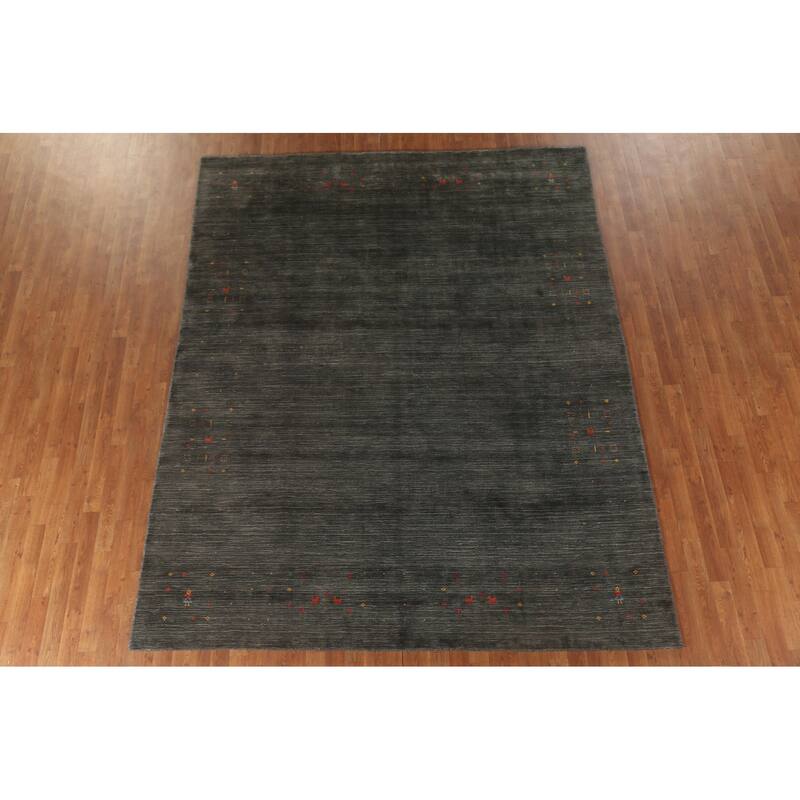 Gray & Green Gabbeh Oriental Area Rug Handmade Wool Carpet - 7'9"x 9'9"