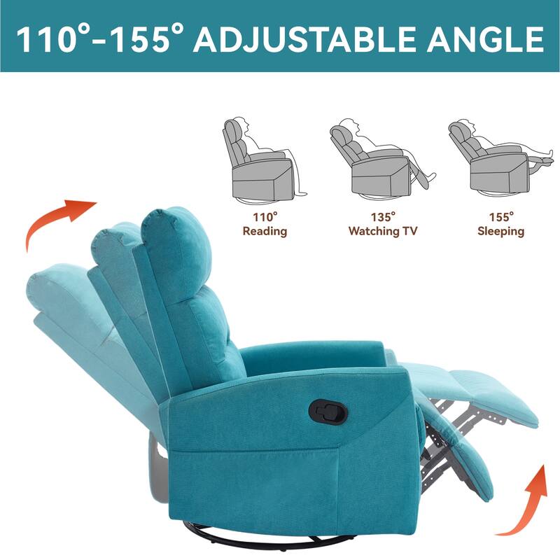 Manual Recliner Chair with Rocker and Swivel, Breathable Fabric Reclining Chair, Recliners for Small Spaces