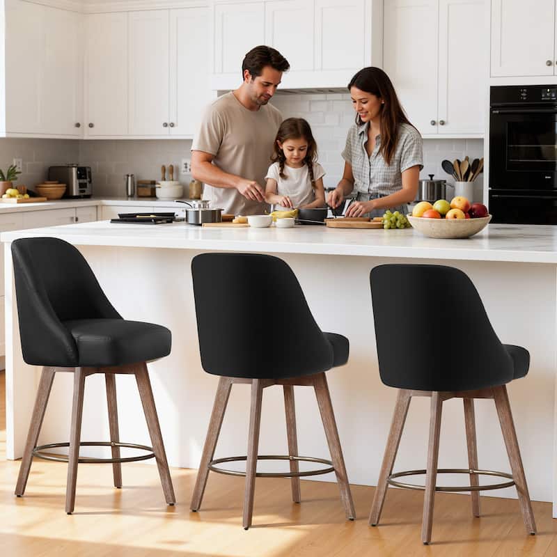 26" Upholstered Counter Height Swivel Bar Stool, Counter Stools with Solid Wood Legs - 39.37"H x 22.44"D x 21.65"W