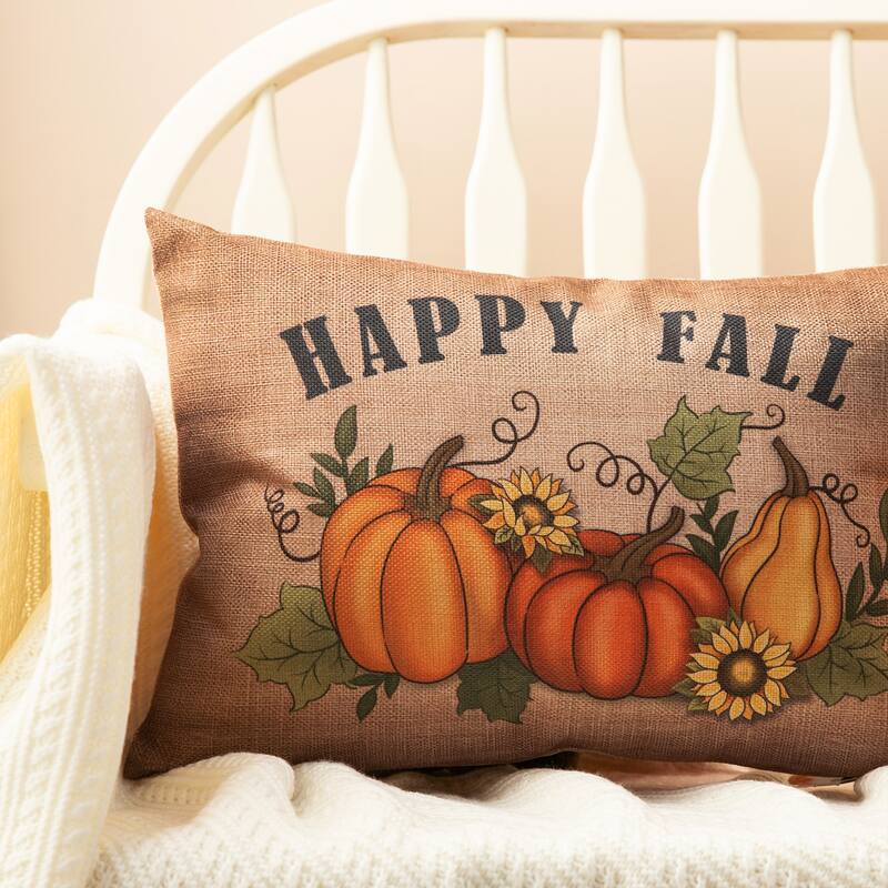 Glitzhome 18"L Faux Burlap Fall Thanksgiving Pumpkin Pillow Halloween Decor