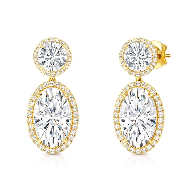 Auriya 14K Gold Oval Halo Drop Diamond Earrings 13.90ct. tw. (F-G, VS) - Yellow