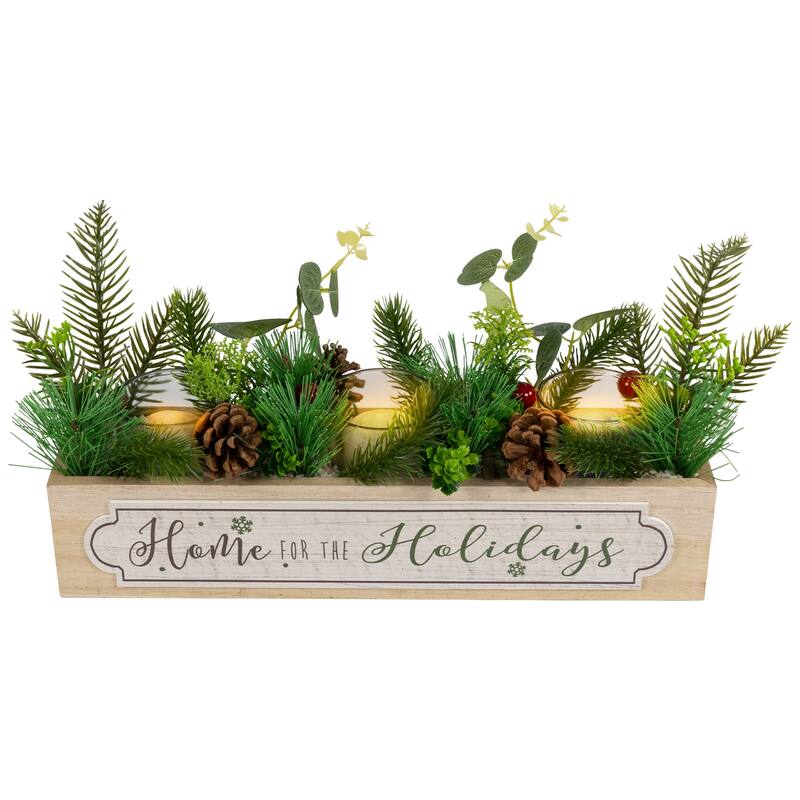 13.75" Wooden Boxed "Home For The Holidays" Christmas Candle Holders