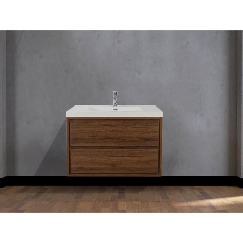 Sage 42" wall mounted bathroom vanity with single basin acrylic top - 42 - rosewood