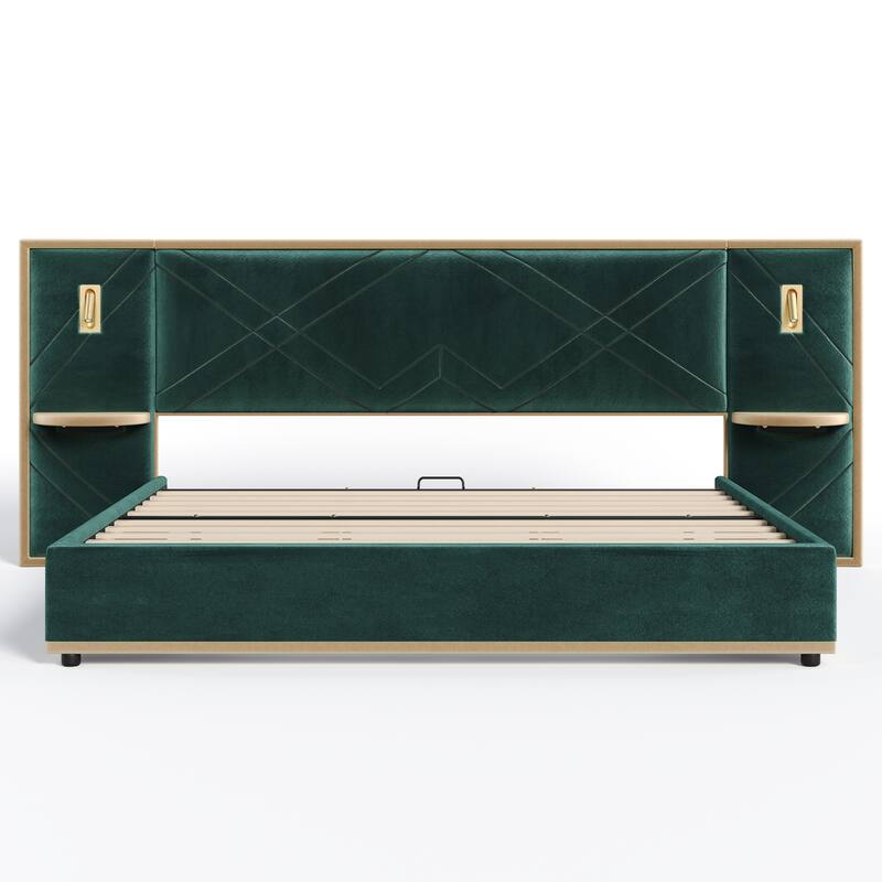 Christopher Knight Home - Voss Velvet Upholstered Bed with 2 Built-in LED Lights and 2 Storage Side Panels