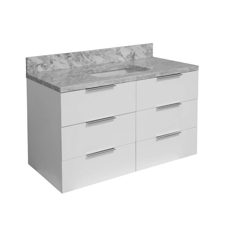 KitchenBathCollection Oslo 42" Floating Wall-Mounted Bathroom Vanity with Carrara Marble Top