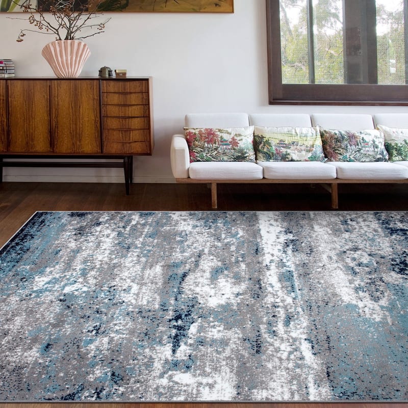 World Rug Gallery Distressed Abstract Watercolor Area Rug