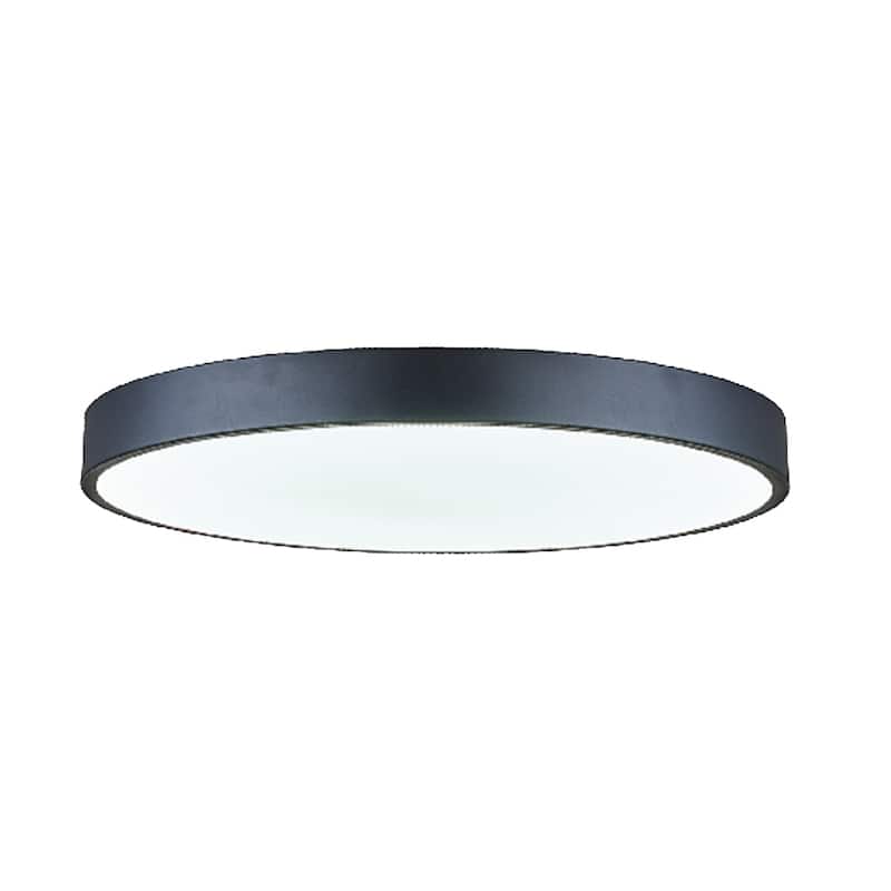 LED ceiling lamp with white linen acrylic shade - 20"W x 20"D x 2"H - Black - 20"W x 20"D x 2"H