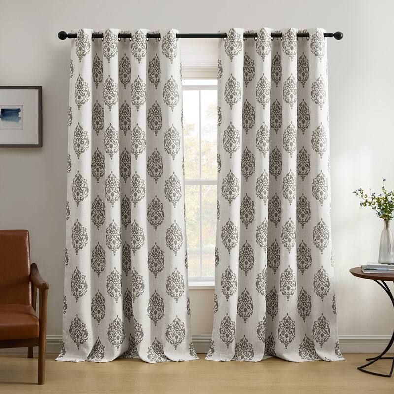 Navara Medallion Room Darkening Window Curtain - 52" W X 84" L - Grey
