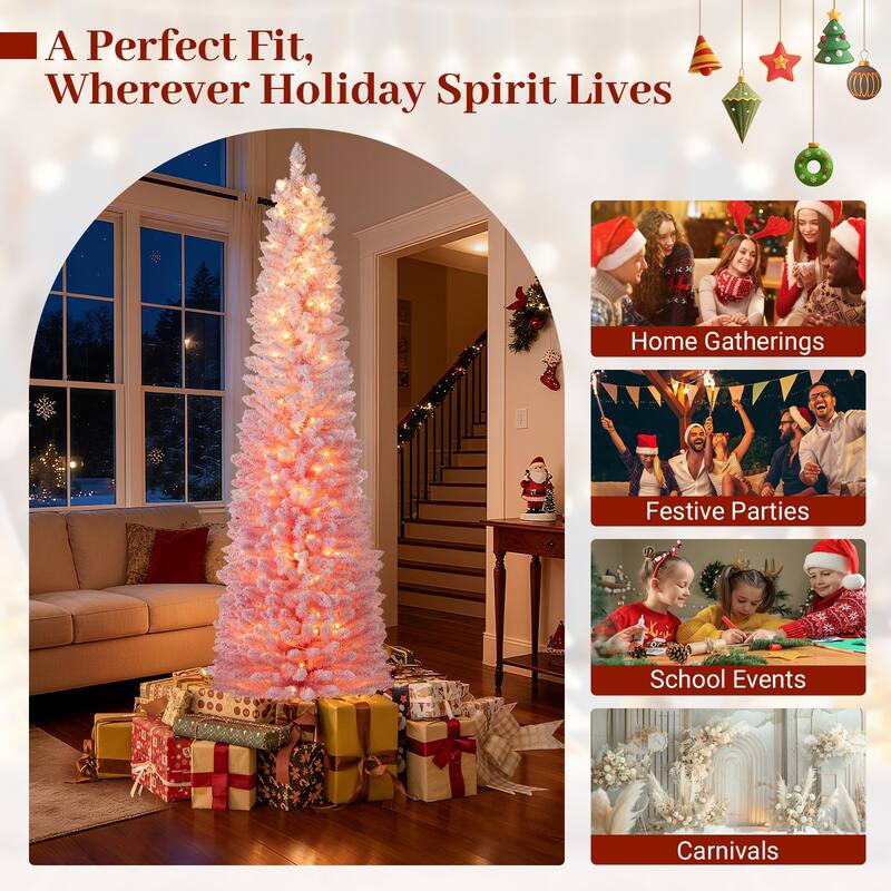 Costway 6/7 FT Snow-flocked Artificial Pink Christmas Tree with 140 - See Details