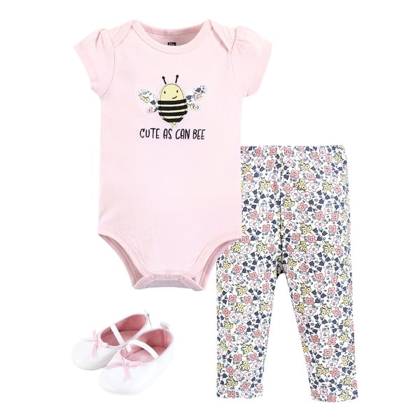 slide 1 of 1, Hudson Baby Infant Girl Cotton Bodysuit, Pant and Shoe Set, Cute Bee 0-3 Months - Cute Bee