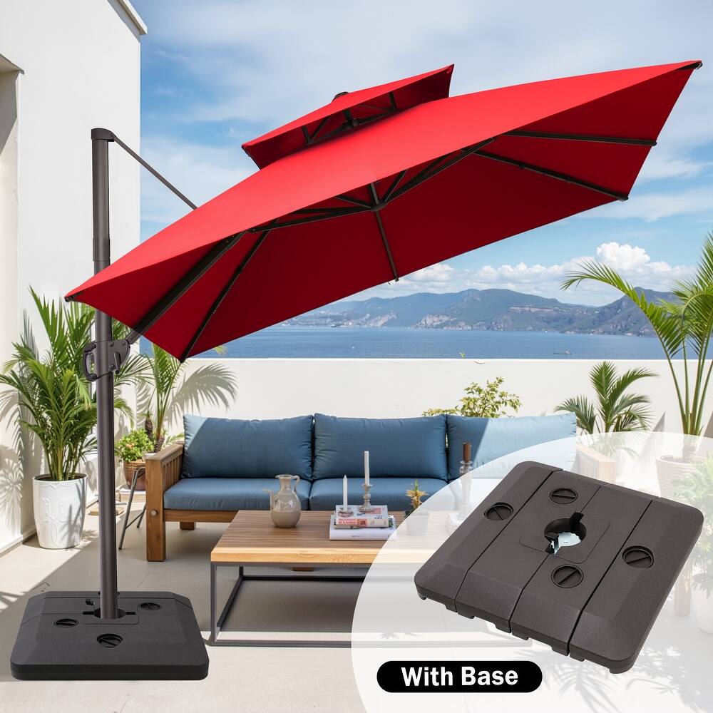 Outdoor 11 FT Square Patio Offset Cantilever Umbrella 360-degree Rotation with Base