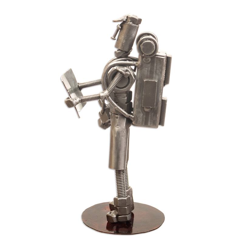 Novica Handmade Backpacker Auto Part Sculpture