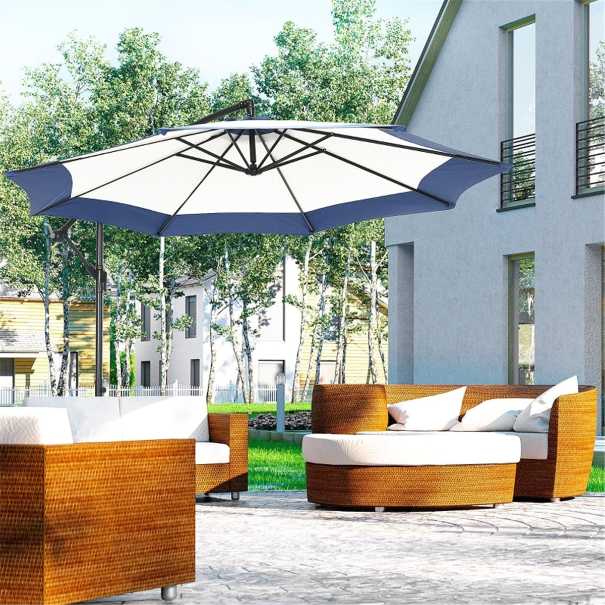 Outdoor Beach Umbrella, Cantilever Umbrella with Side Crank Handle - 39.25