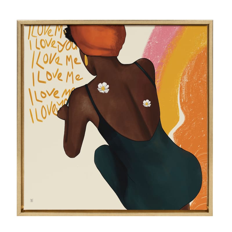Kate and Laurel Sylvie I Love Me I Love You Framed Canvas by Mary Joak - 22x22 - Plastic - Gold