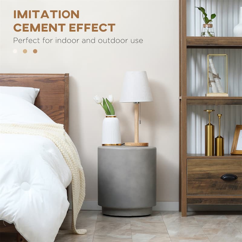 Round Lightweight Accent Table with Concrete Finish, 4 Adjustable Feet