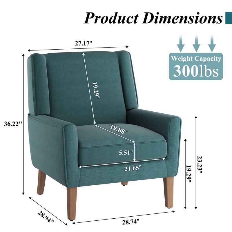 Mid-Century Linen Wing Chair - Tailored Channel Tufting & Walnut Tapered Legs, Compact Accent for Reading Nooks