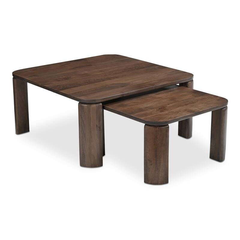 NADAAL STUDIOS Sylvessa Nesting Coffee Tables, Solid Mango Wood, Rounded Square Shape, Brown