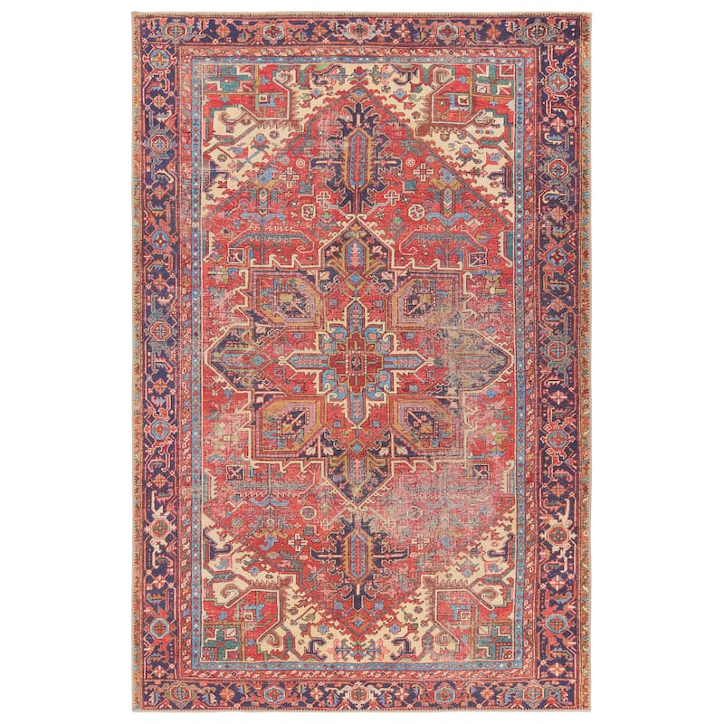 Lucinda Machine Washable Medallion Red/Blue Rug