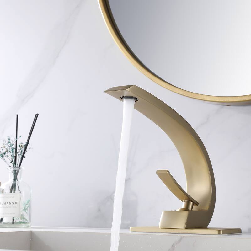 Modland C-Shaped Single Hole Bathroom Faucet, 500K Cycle CUPC Certified, 6-Inch Cover Plate, Black / Gold / Nickel / Chrome