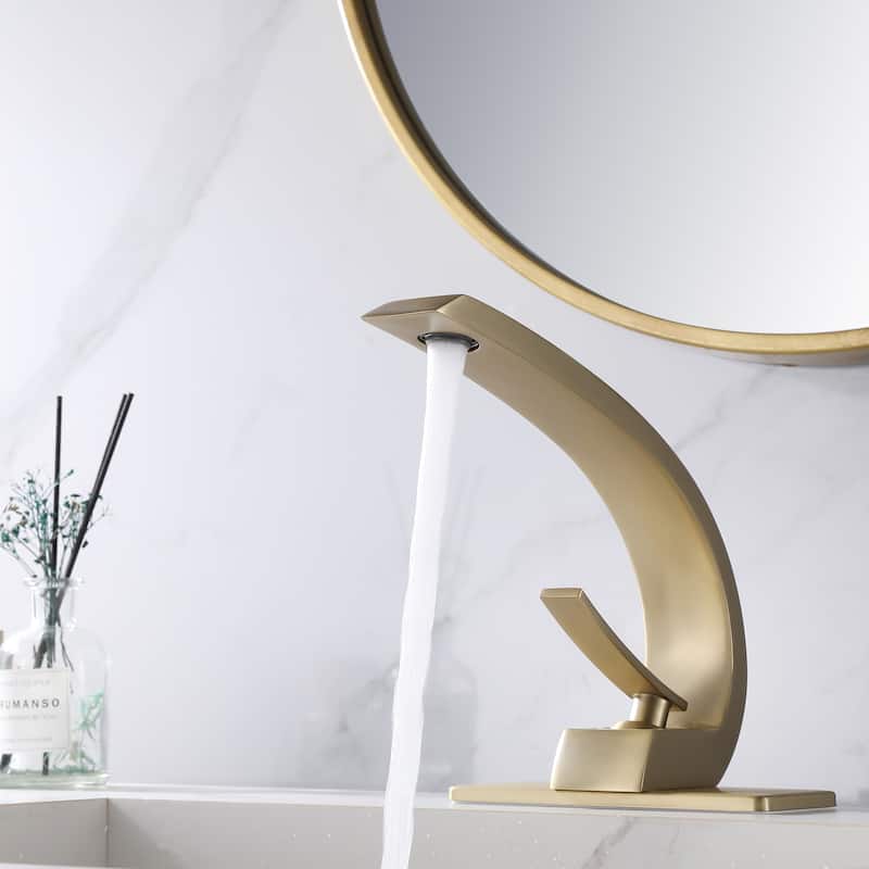 Modland C-Shaped Single Hole Bathroom Faucet, 500K Cycle CUPC Certified, 6-Inch Cover Plate, Black / Gold / Nickel / Chrome