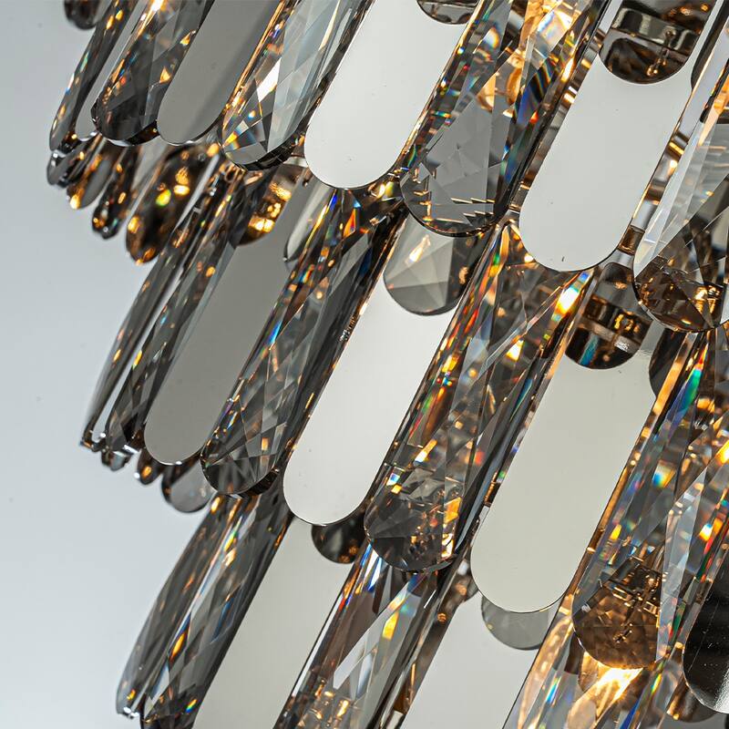 Dimmable Smoked Crystal Flush Mount Ceiling Light Round with Polished Nickel Finish and Stainless Steel Accents for Dining Room