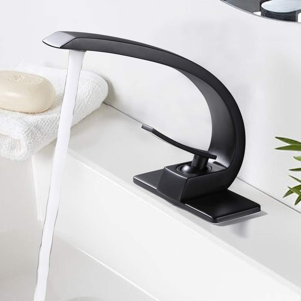 7.7"H Solid Brass Single-Handle Bathroom Sink Faucet with Drain Assembly (Deck plate included)