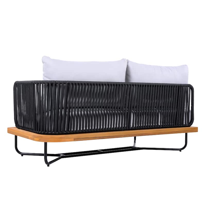 Christopher Knight Home - Evelyn Patio Outdoor Acacia Wood Rope Sofa Set