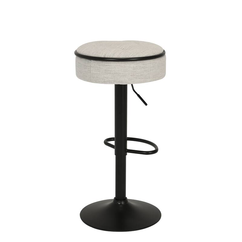Round Linen Fabric Bar Stools Set of 2, Height Adjustable/360°Counter Height Swivel Stool