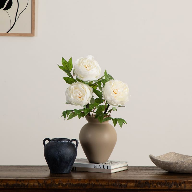 Floral Peony Artificial Stem Sprays - 20" - Set of 3 - White