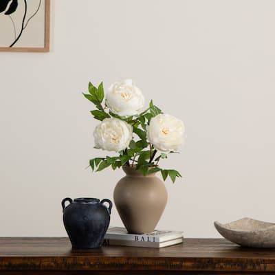 Floral Peony Artificial Stem Sprays - 20" - Set of 3 - White