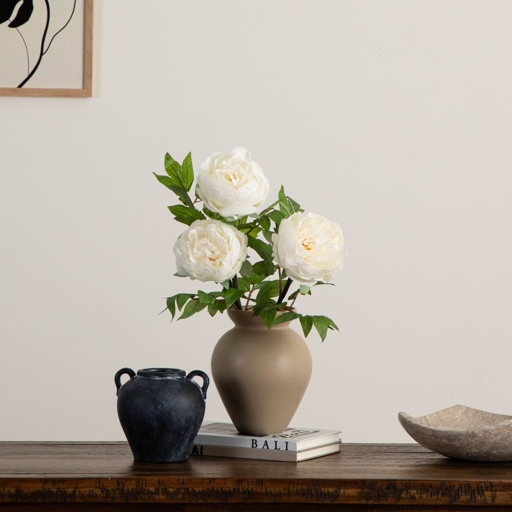 Floral Peony Artificial Stem Sprays - 20" - Set of 3 - White