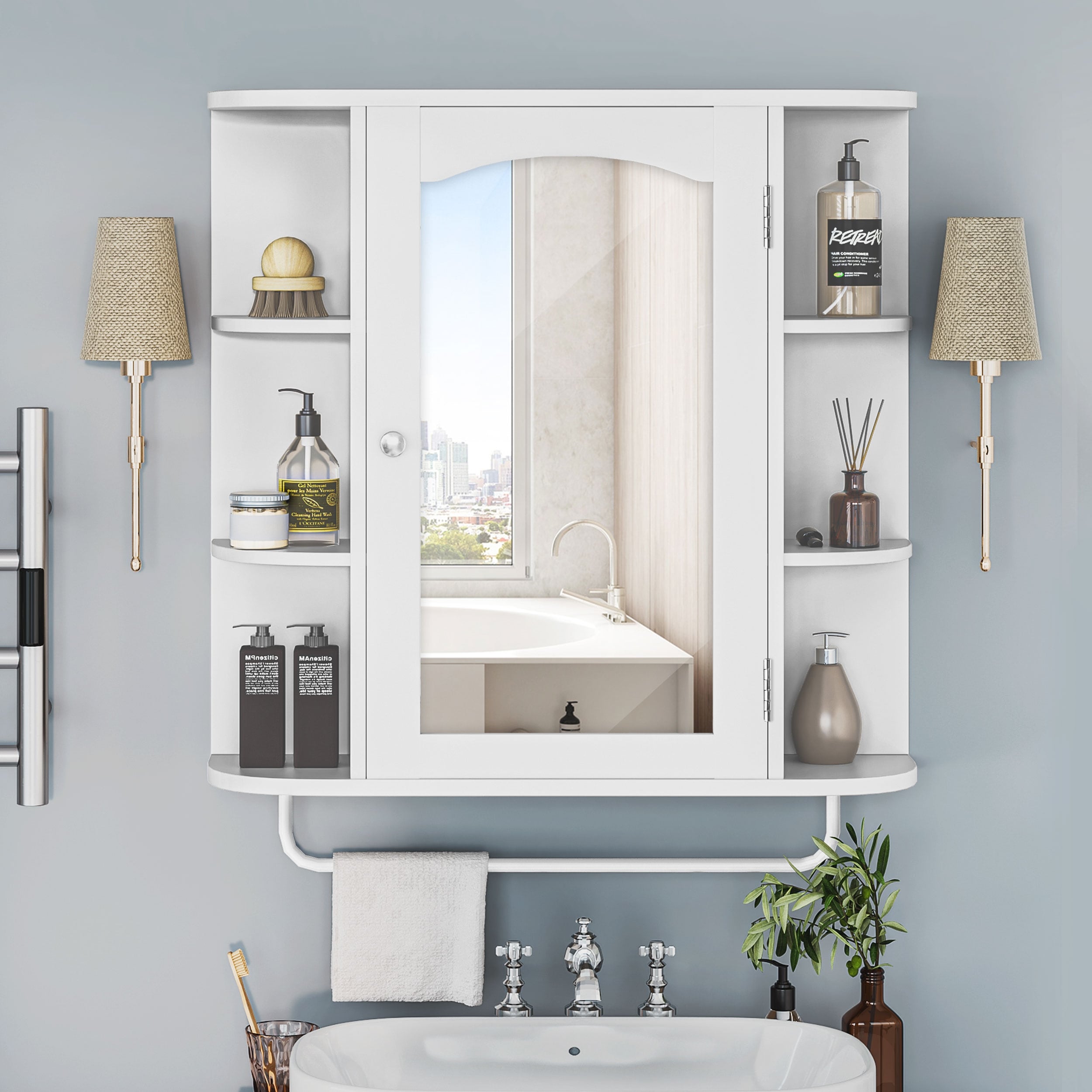 VEIKOUS Oversized Bathroom Medicine Cabinet Wall Mounted Storage with  Mirrors-23.6''W x 7.5''D x 30.4''H - On Sale - Bed Bath & Beyond - 35436724