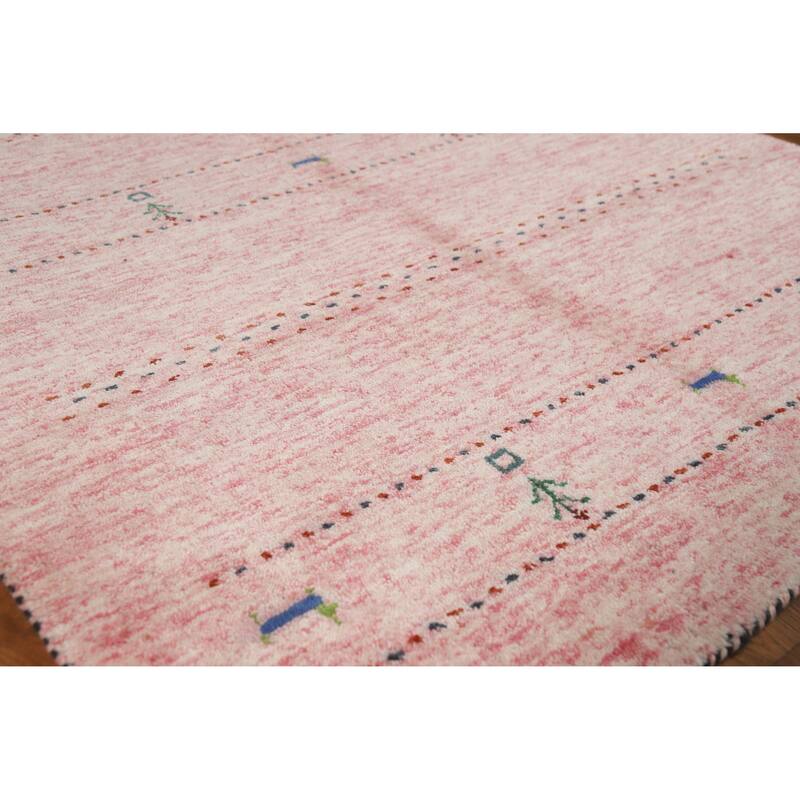 Pink Animals Gabbeh Indian Rug Handmade Wool Carpet - 4'0" x 5'8" - Pink - 4'0" x 5'8"