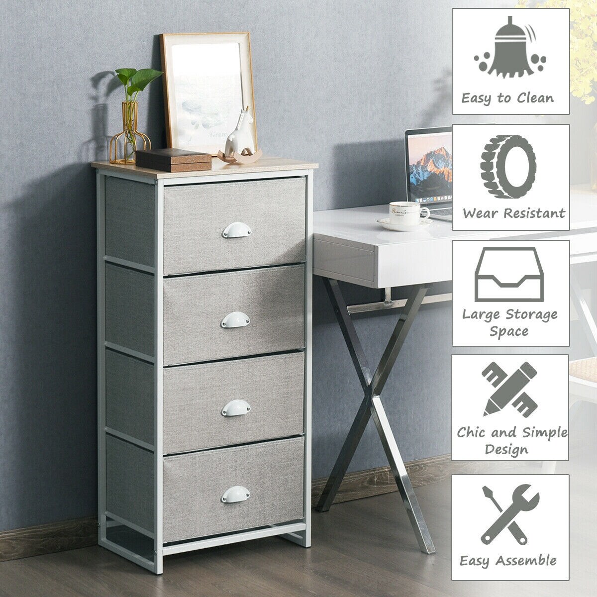 Shop Gymax 4 Drawers Dresser Chest Storage Tower Side Table