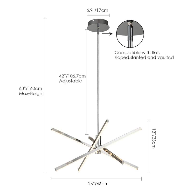 Black/ Gold Modern Aluminum LED Chandelier Linear Sputnik Ceiling Pendant Light for Living/ Dining Room/ Kitchen