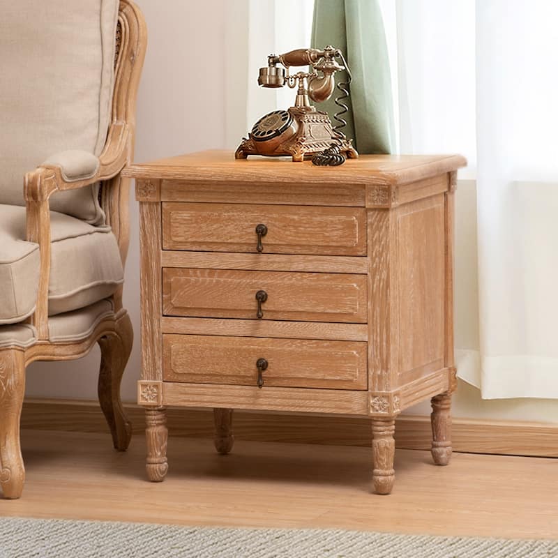 VredHom Oak Nightstand with 3 Drawers Bedside Table - Oak - 3-drawer