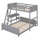 preview thumbnail 17 of 16, Twin over Full Wood Bunk Bed Frame with Desk, Drawers, Movable Lower Bunk, Headboard, Footboard, Ladder, Guardrails - Unisex