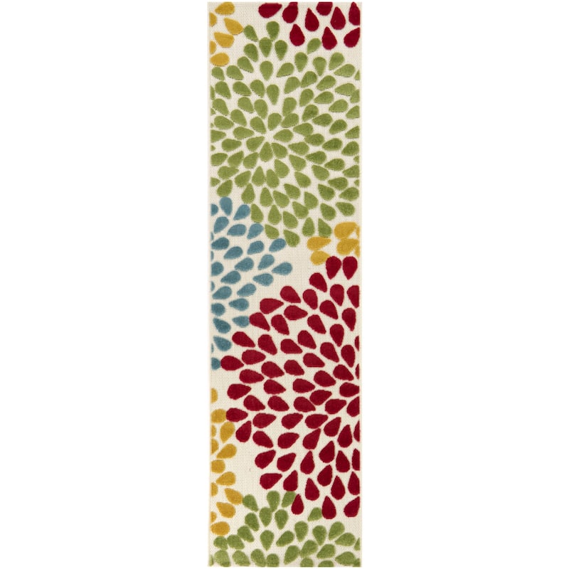 Alison Abstract Floral Indoor/Outdoor Area Rug - 2' x 7' Runner - Red