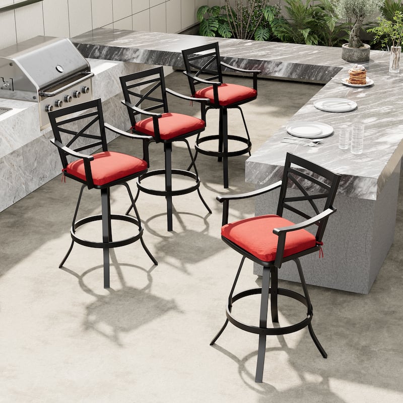 Pellebant Patio Outdoor Indoor Aluminum Swivel Bar Stools Dining Chairs with Sunbrella Cushion