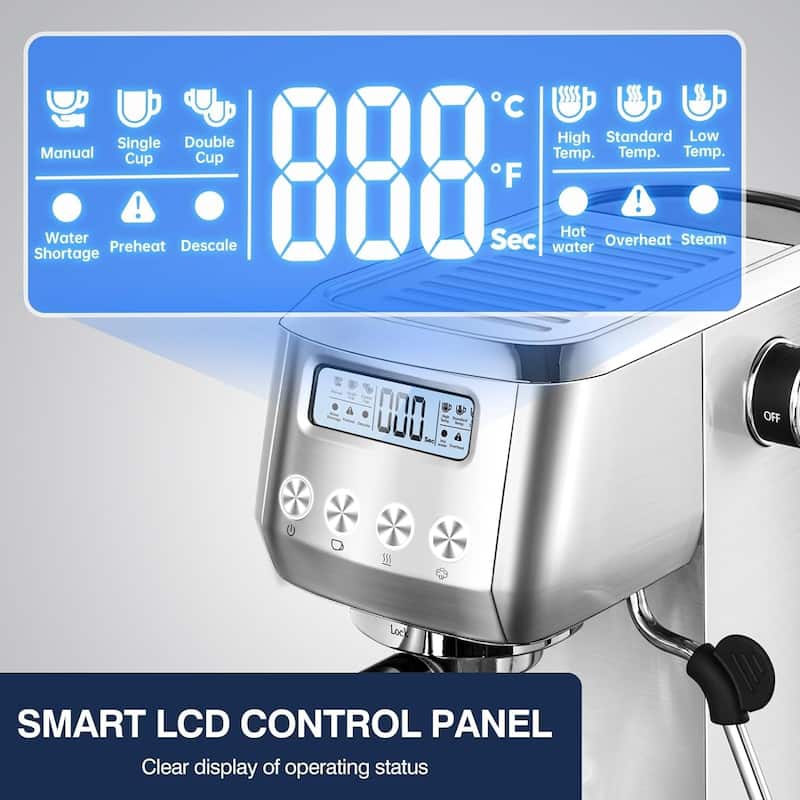 AMZCHEF Espresso Machines 20 Bar, Espresso Maker with Milk Frother & LCD Panel,Compact Cappuccino Machines for Home Gifts