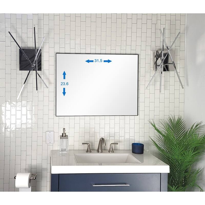 Vanta Thin Profile Metal Framed Wall Mounted Vanity Bathroom Mirror with Dual Mounting Brackets