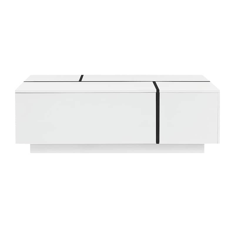 47.2''-72.7'' Extendable Coffee Table, Multi-Functional Coffee Table with High-Gloss Finish - White