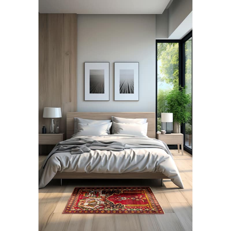 ECARPETGALLERY Hand-knotted Teimani Dark Red Wool Rug - 2'7 x 3'7