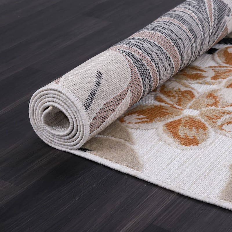 VILLADECOR Leaf Indoor Outdoor Area Rug Low High Pile Rugs For Patio