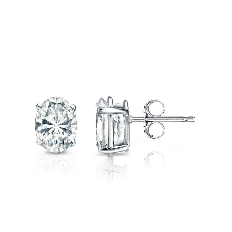 Auriya Natural Oval 4-Prong Diamond Stud Earrings 1.00 to 3.00 ct. tw. Push-Back (F-G VS) - 1.75ct. tw. - Gold - White